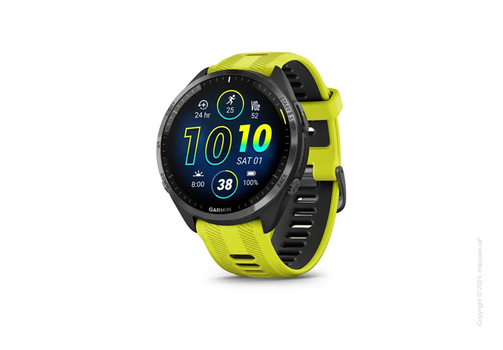 Garmin Forerunner 965 Carbon Gray DLC Titanium Bezel with Black Case and Amp Yellow/Black Silicone Band