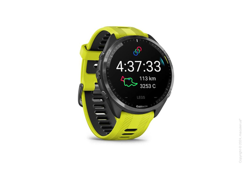 Garmin Forerunner 965 Carbon Gray DLC Titanium Bezel with Black Case and Amp Yellow/Black Silicone Band