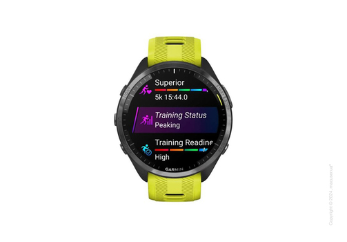 Garmin Forerunner 965 Carbon Gray DLC Titanium Bezel with Black Case and Amp Yellow/Black Silicone Band