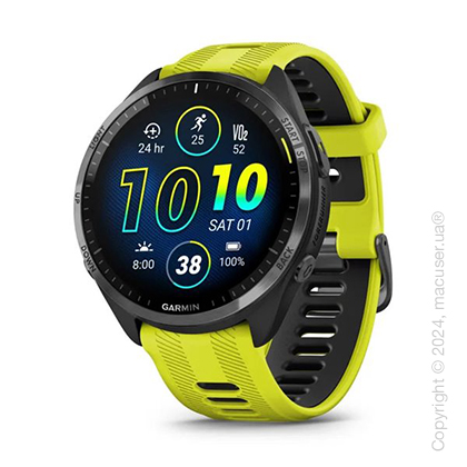 Garmin Forerunner 965 Carbon Gray DLC Titanium Bezel with Black Case and Amp Yellow/Black Silicone Band