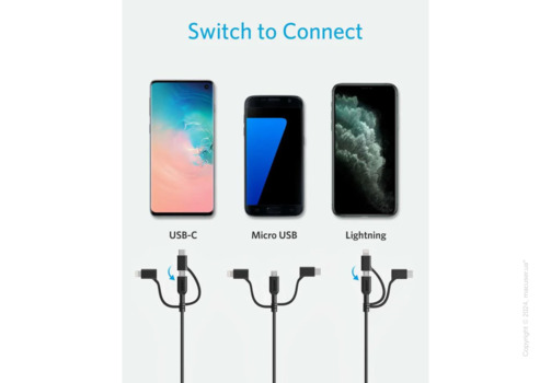 Anker 321 USB-A to Lightning Cable (3-in-1) 0.9 м Black