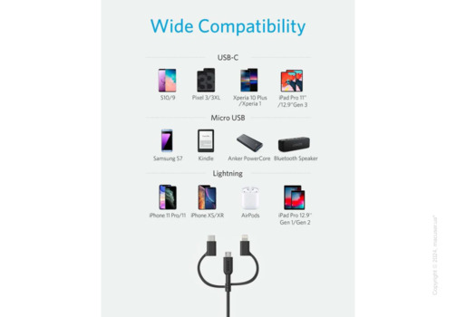 Anker 321 USB-A to Lightning Cable (3-in-1) 0.9 м Black