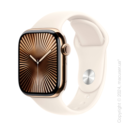Apple Watch Series 10 42mm GPS + LTE, Gold Titanium Case with Starlight Sport Band - M/L