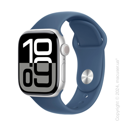 Apple Watch Series 10 46mm Silver Aluminum Case with Denim Sport Band - M/L