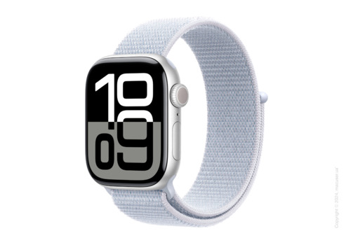 Apple Watch Series 10 46mm GPS + LTE, Silver Aluminum Case with Blue Cloud Sport Loop