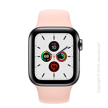 Apple Watch Series 5 GPS + Cellular, 40mm Space Black Stainless Steel Case with Pink Sand Sport Band