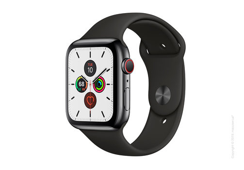 Apple Watch Series 5 GPS + Cellular, 44mm Space Black Stainless Steel Case with Black Sport Band