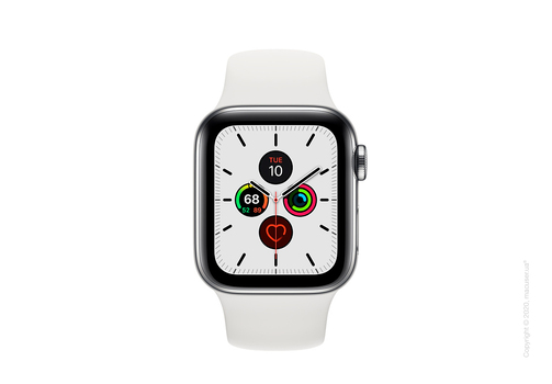 Apple Watch Series 5 GPS + Cellular, 40mm Stainless Steel Case with White Sport Band