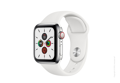 Apple Watch Series 5 GPS + Cellular, 40mm Stainless Steel Case with White Sport Band