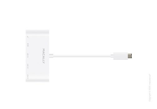 Адаптер Macally USB-C to Ethernet c тремя 3.1/3.0 USB и зарядным USB-C портами White