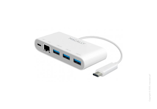 Адаптер Macally USB-C to Ethernet c тремя 3.1/3.0 USB и зарядным USB-C портами White