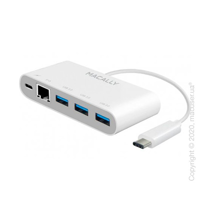 Адаптер Macally USB-C to Ethernet c тремя 3.1/3.0 USB и зарядным USB-C портами White