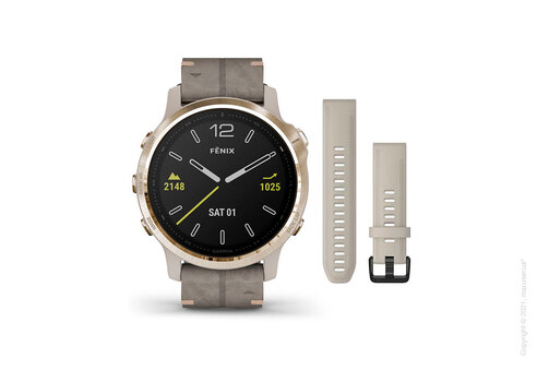 Спортивные часы Garmin Fenix 6S Light Gold-tone with Shale Gray Leather Band