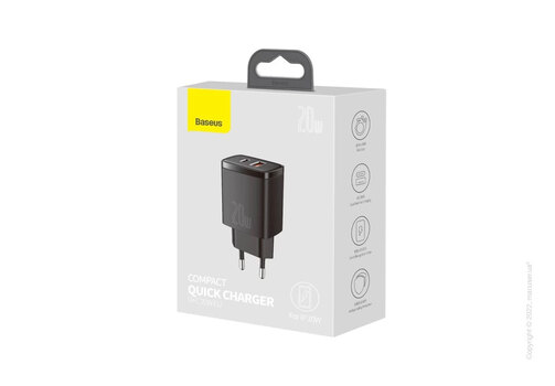 Сетевое зарядное устройство Baseus Compact Quick Charger 1USB + Type-C 20W Black
