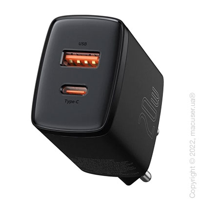 Сетевое зарядное устройство Baseus Compact Quick Charger 1USB + Type-C 20W Black