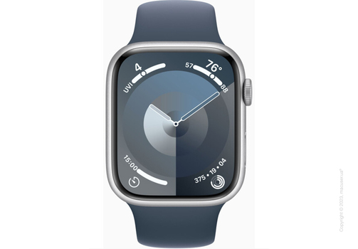 Apple Watch Series 9 45mm Silver Aluminum Case with Storm Blue Sport Band