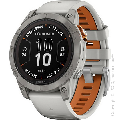 Garmin Fenix 7X Pro Sapphire Solar Titanium with Fog Gray/Ember Orange Band