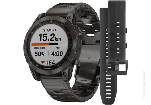 Garmin Fenix 7X Sapphire Solar Carbon Grey DLC Titanium with Carbon Grey DLC Vented Titanium Band