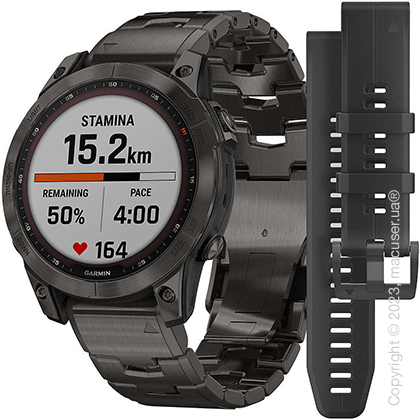 Garmin Fenix 7X Sapphire Solar Carbon Grey DLC Titanium with Carbon Grey DLC Vented Titanium Band